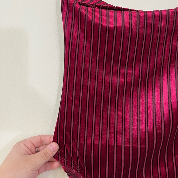 Forever 21 Red Black Striped Velvet Strapless Bodysuit - Picture 7 of 7